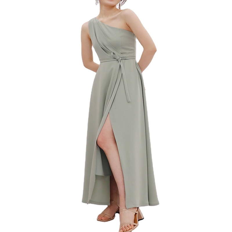 Custom Elegant Ladies Women One Shoulder Split Evening Prom Long Dress Plus Size Slik Satin  Maxi Party Dress Bridesmaid Dresses