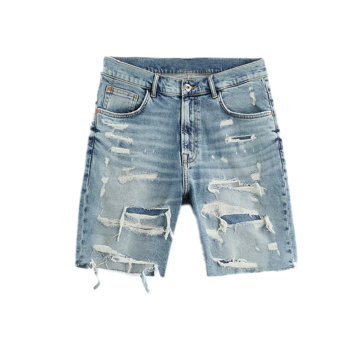 Factory OEM Wholesale Ripped Destroyed Denim Shorts Men Hole Jean Shorts Blue Male Men Fashion Casual Jeans Short