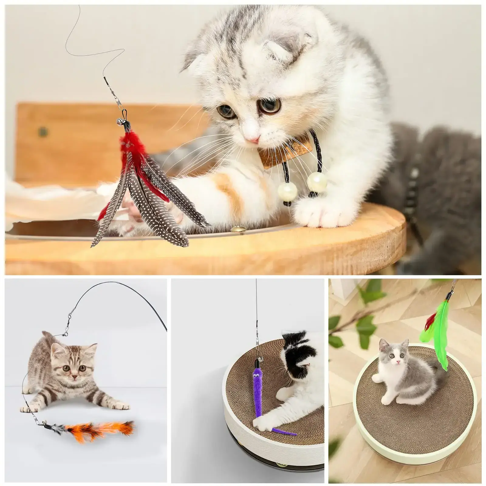 Unipopaw Juguetes Para Gatos Pet Toys for Indoor Label Cat Funny Toys Feather Wand Cat Indoor Retractable