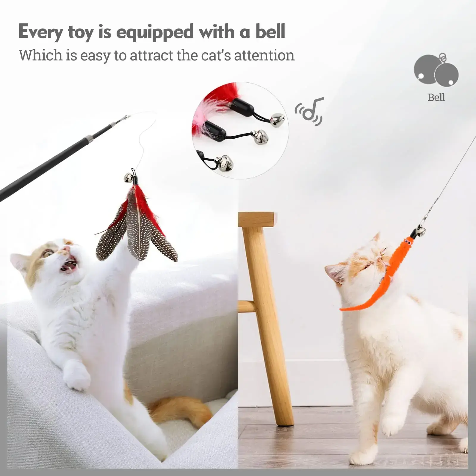 Unipopaw Juguetes Para Gatos Pet Toys for Indoor Label Cat Funny Toys Feather Wand Cat Indoor Retractable