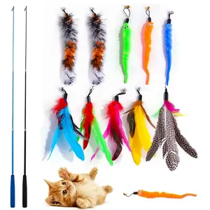 Unipopaw Juguetes Para Gatos Pet Toys for Indoor Label Cat Funny Toys Feather Wand Cat Indoor Retractable