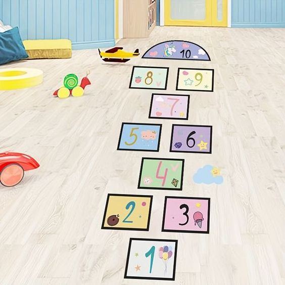 Custom hopscotch Numerals Floor Stickers for Kids Room Boy Play Room Wall Decals Game PVC Stickers Decor