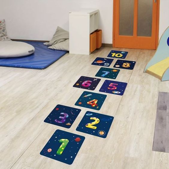 Custom hopscotch Numerals Floor Stickers for Kids Room Boy Play Room Wall Decals Game PVC Stickers Decor