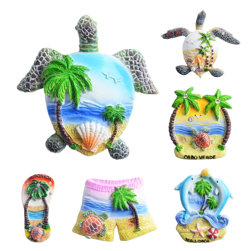 Custom Tourist Souvenir Refrigerator Sticker Magnetic For Holiday Gifts Ocean Beach Turtle shaped 3D Resin Fridge Magnets