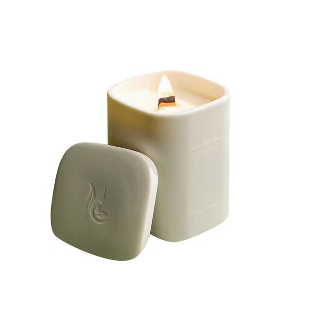 Handcrafted advanced sense household smokeless low temperature cuboid ceramic cup romantic atmosphere aromatherapy candle