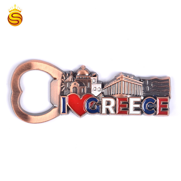 Custom Greece City Tourism Souvenir Magnet Metal Bottle Opener Fridge Magnet