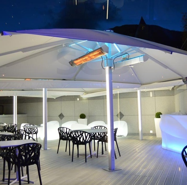 Multifunctional Fashion Windproof Waterproof Sunshade Lighting Outdoor Parasol Led Light Patio Restaurant Umbrella