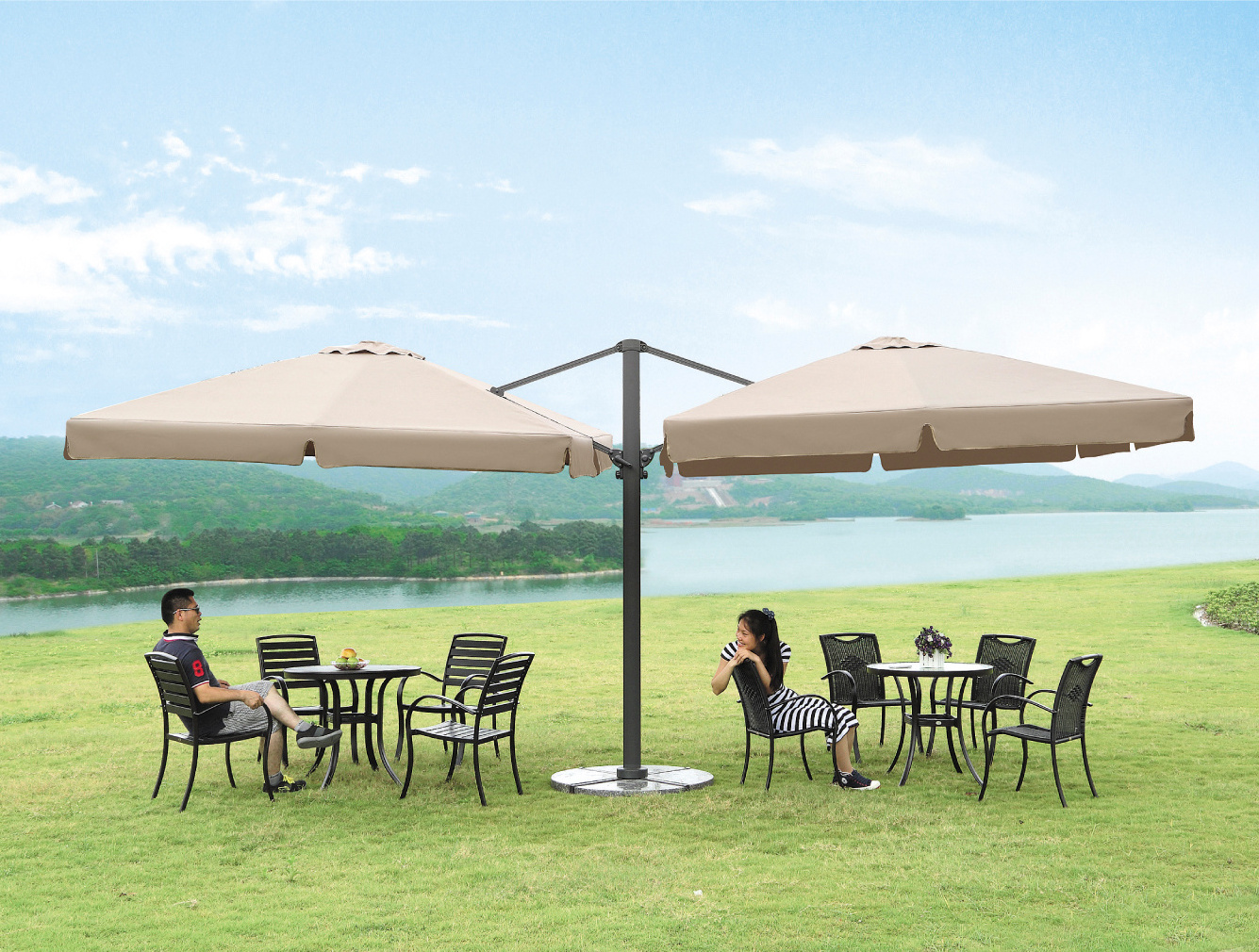 Outdoor Garden Leisure Coffee Shop Used Automatic Hanging Cantilever Parasol Patio umbrella