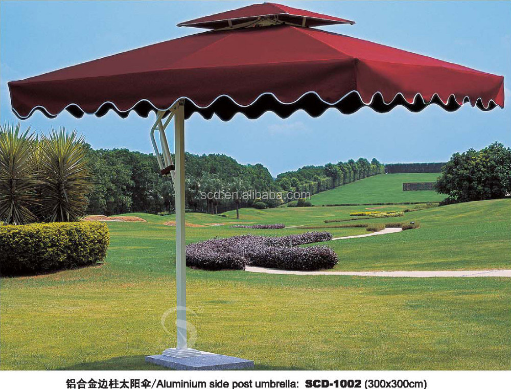 Side post sunshade square umbrella,cheap aluminum outdoor patio parasol