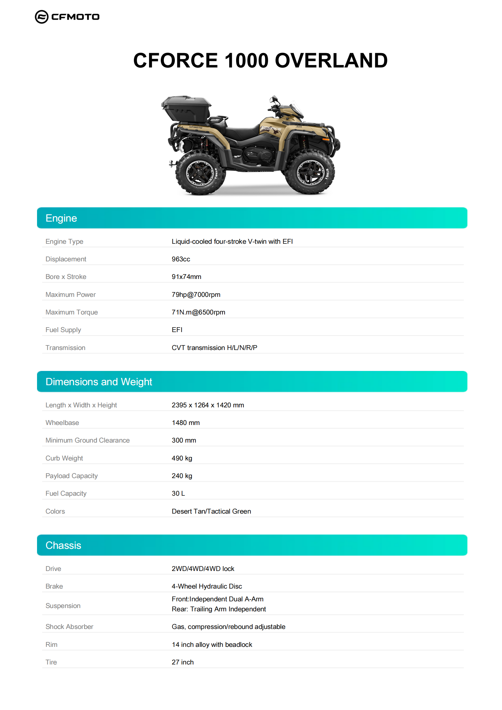 Quality 2023 CF MOTO 1000CC ATV 4x4 CFORCE 1000CC XC