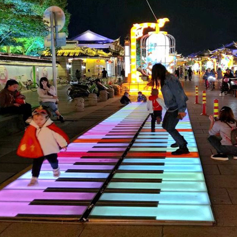 Commercial Large LED Piano Sensing Floor Tile Interactive Red Foot Stair Step Light Outdoor Amusement Interactive Ground Network