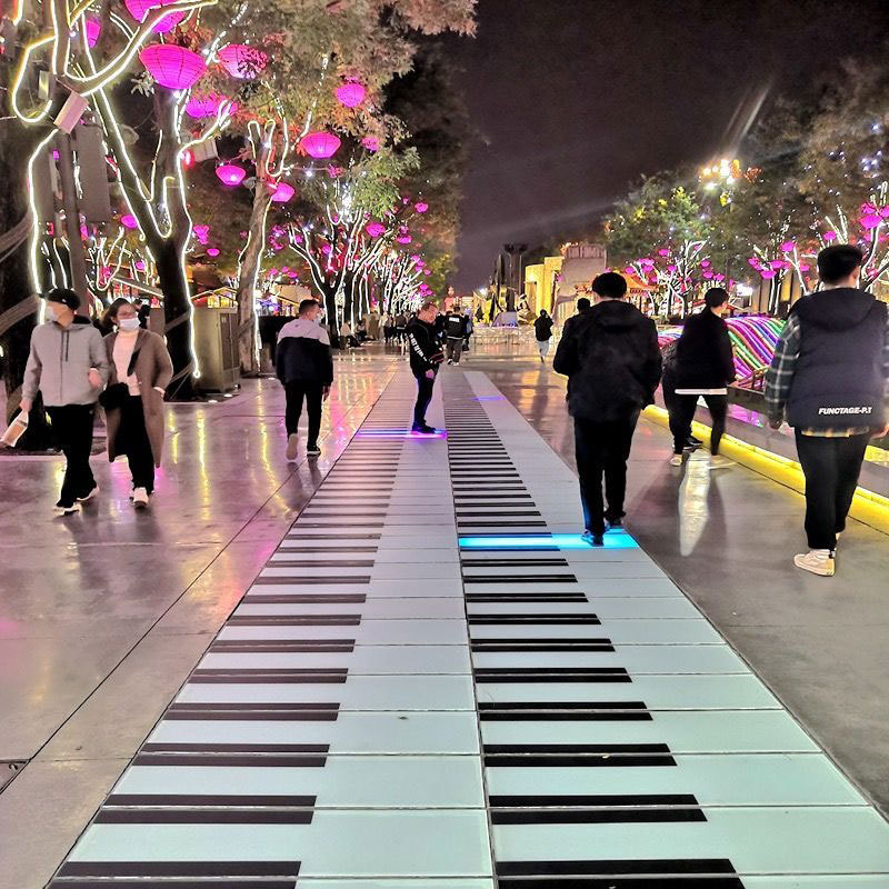 LED Piano Sensing Floor Tile Interactive Ground Network Stair Step Light Red Foot Floor Piano for Outdoor Amusement Equipment