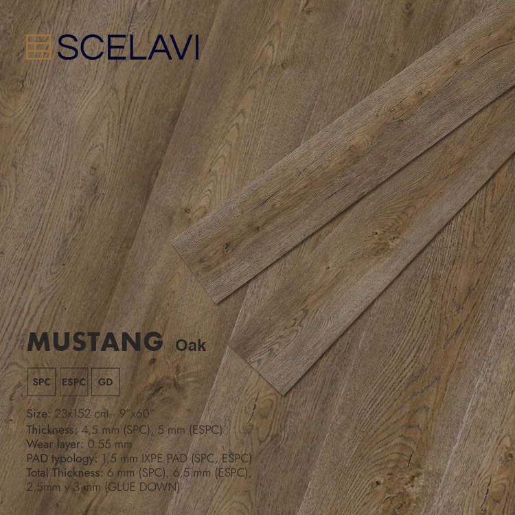 Mustang Oak Pvc Tile With Click Laminate Wood Color Flooring Waterproof Vinyl Sheet Flooring