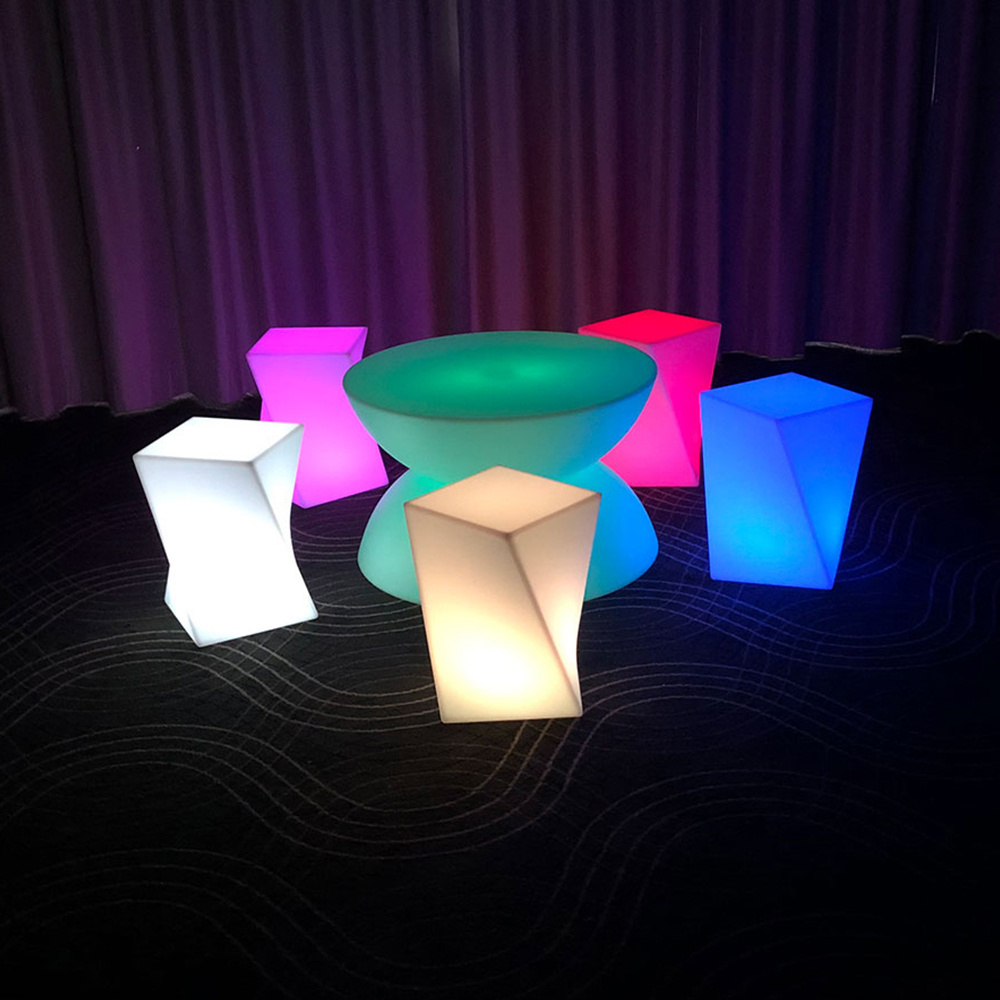 Glowing Nightclub Bar End Table And Bar Stool On A Turistic Boat Multi Colors Rechargeable Led Hookah Lounge Furniture Set