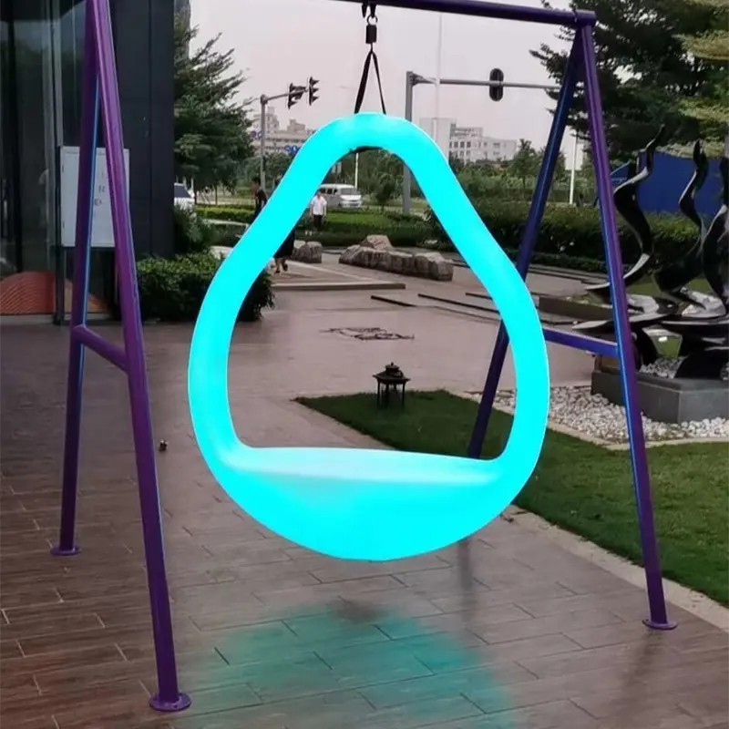 Cheap Garden Outdoor Leisure LED  Hanging Chair Children's Swing Rainbow LED Light-Up Teardrop Shaped Large Lawn Swing Chair