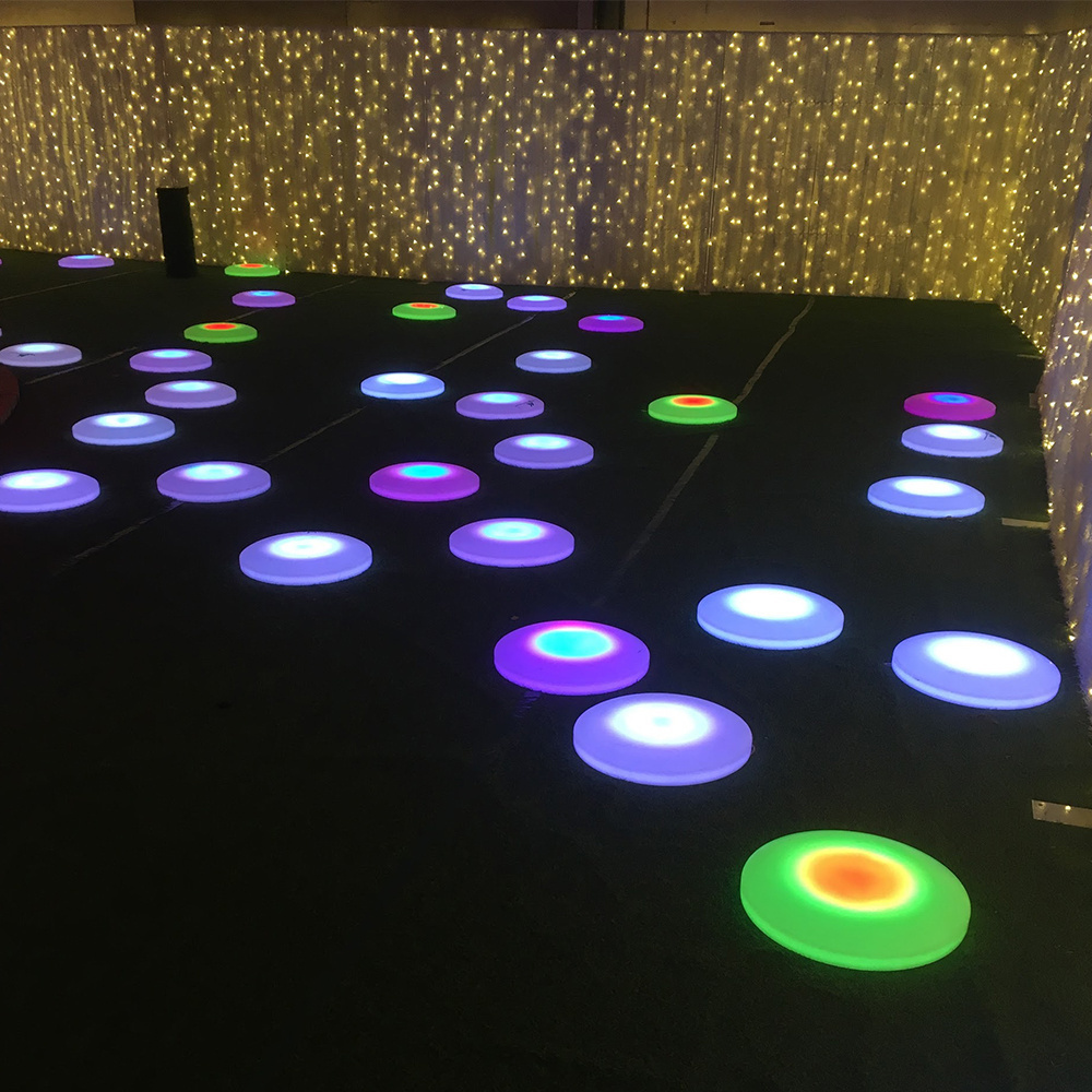 Children's Amusement Park Glowing Interactive Led Floor Tiles Game Luxury Party Light Up Sensitive Led Round Dance Floor Tiles