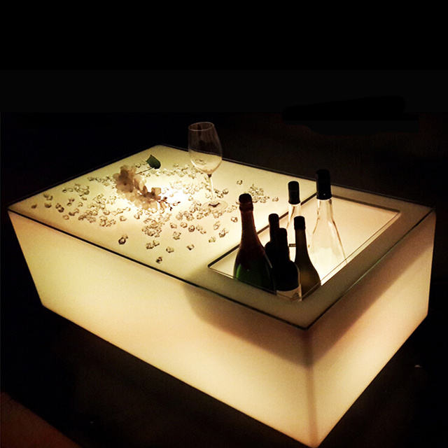 Night club plastic led coffee bar table with ice bucket