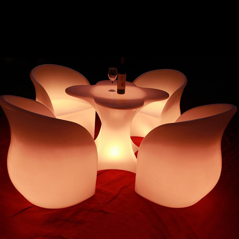 16 Rgb Changing Color Lighting Single Sofa And Flower Shaped Coffee Bar Table Romantic Luminous Led Garden Lounge Club Furniture