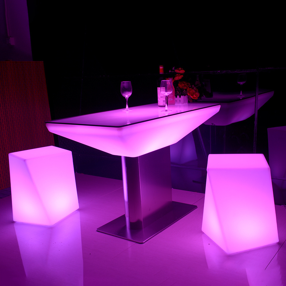 Glowing Nightclub Bar End Table And Bar Stool On A Turistic Boat Multi Colors Rechargeable Led Hookah Lounge Furniture Set