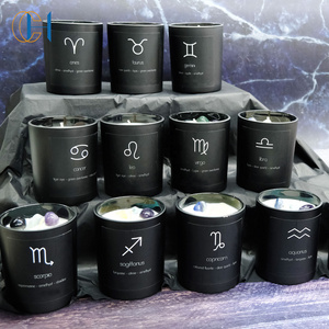 High Quality Black candle jar Infused Healing Scented Oud Crystal Zodiac Candle For Home Decoration