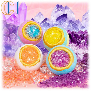 C&H Hot Sell Private Label Cheap Custom Packing Colorful Vegan Natural Fizzy Organic Geode Crystal Bath Bomb Salt