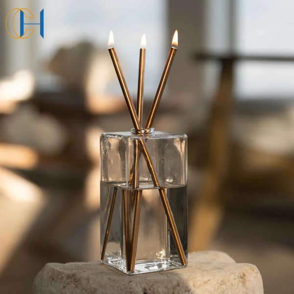 C&H Wholesale Home Decor Luxury Metal Tube Liquid Burning Refillable Pristine Oil Everlasting Candle