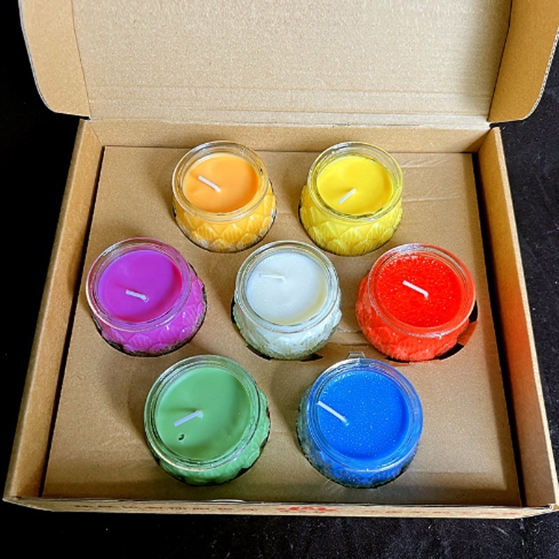 100% Pure Reusable Butter Lamp Colorful Tea lights Lotus Prayer Candles in Large Glass Jar for 24 hours