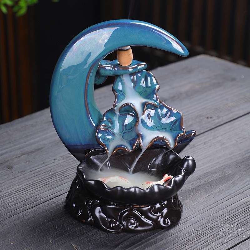 Custom Small Home Aroma Furnace Holder Ceramic Backflow Censer Incense Burner for Meditation Yoga