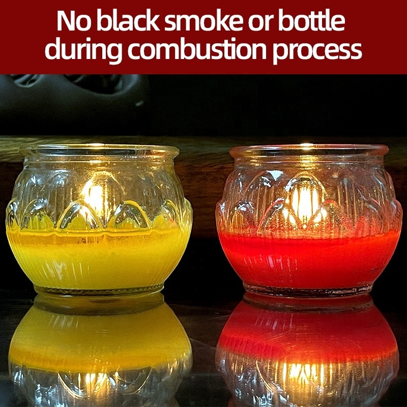 100% Pure Reusable Butter Lamp Colorful Tea lights Lotus Prayer Candles in Large Glass Jar for 24 hours