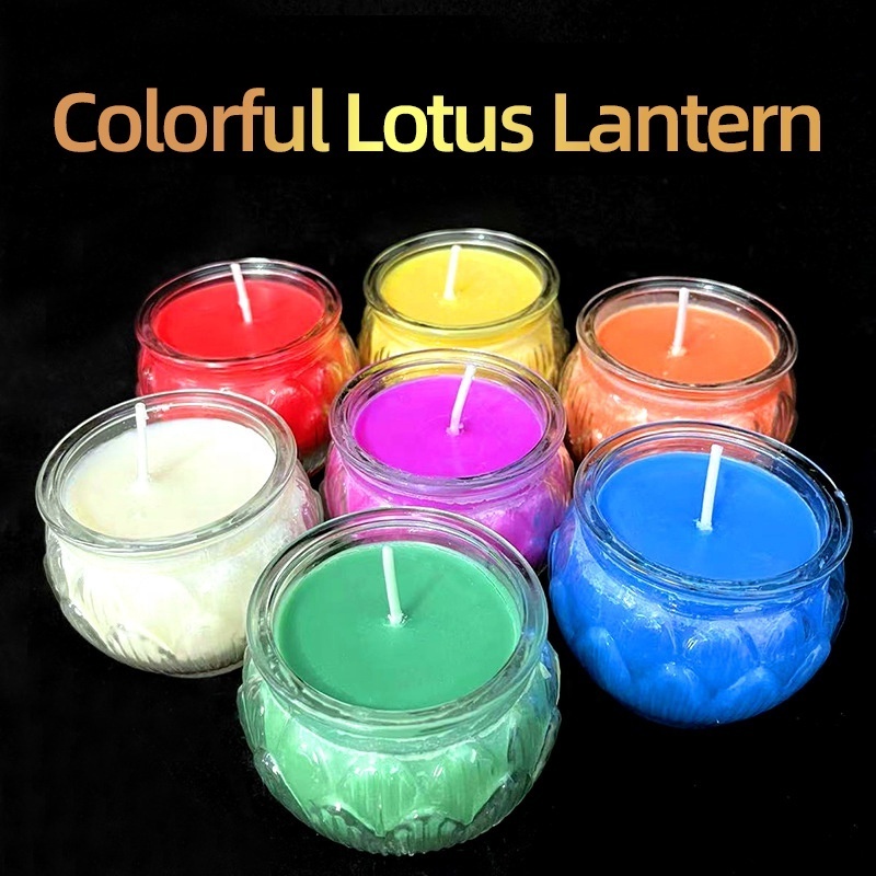 100% Pure Reusable Butter Lamp Colorful Tea lights Lotus Prayer Candles in Large Glass Jar for 24 hours