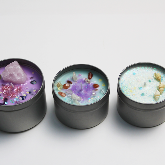 Wholesale Custom Flameless Crystal Dry Flower Soy Wax Private Label Tin Scented Candles