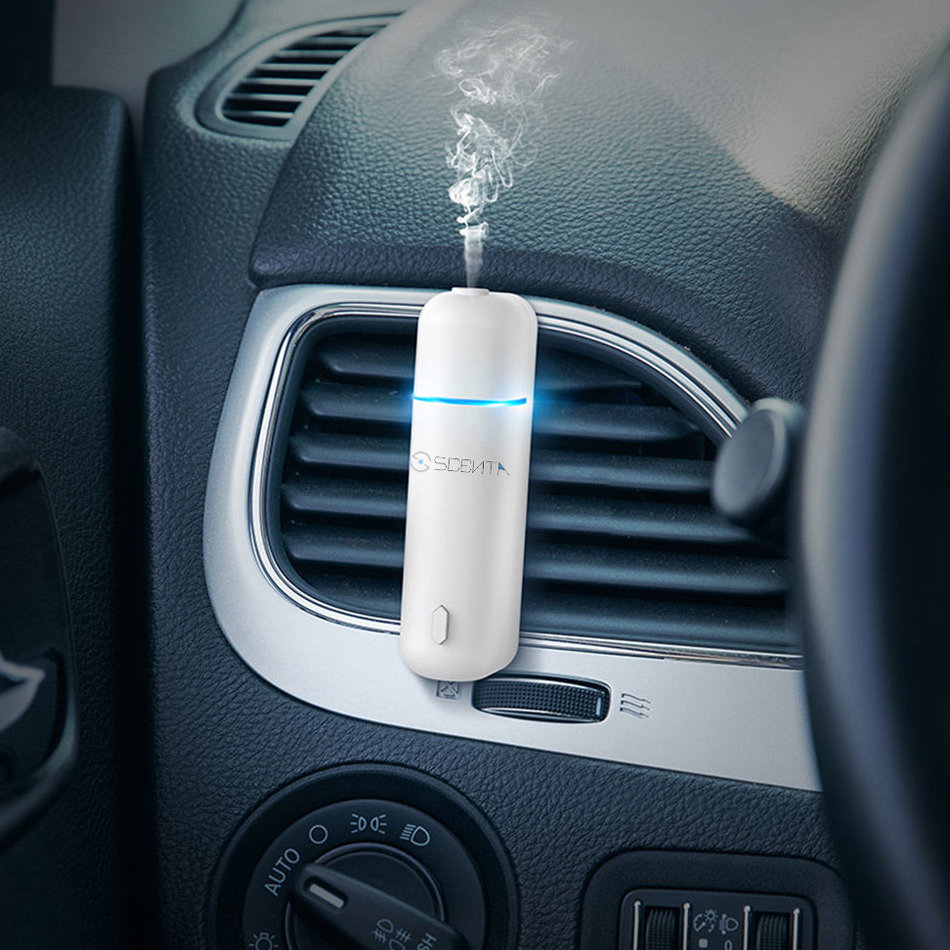 SCENTA Private Label Rechargeable Wireless Ultrasonic Car Diffuser Vent Clip Fragrance Oil Electric Air Freshener Car