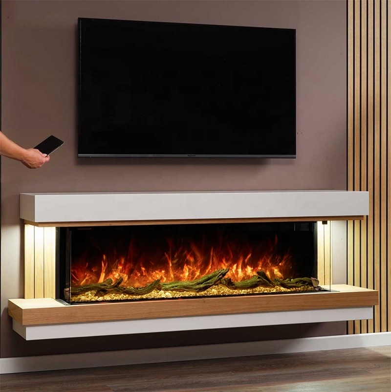 Modern Built-in Electric Fireplace Heater Double Sided WIFI Smart Media Wall Electric Fireplaces  33 40 50 60 72 80 100 inches