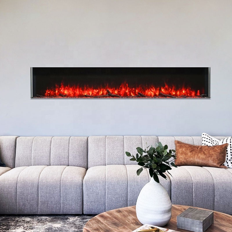 Big Size Media Wall Electric Fireplaces Heater 750w 1500w  LED Decor Flame 3 Sided Electric Fireplace 90inch Glass Side