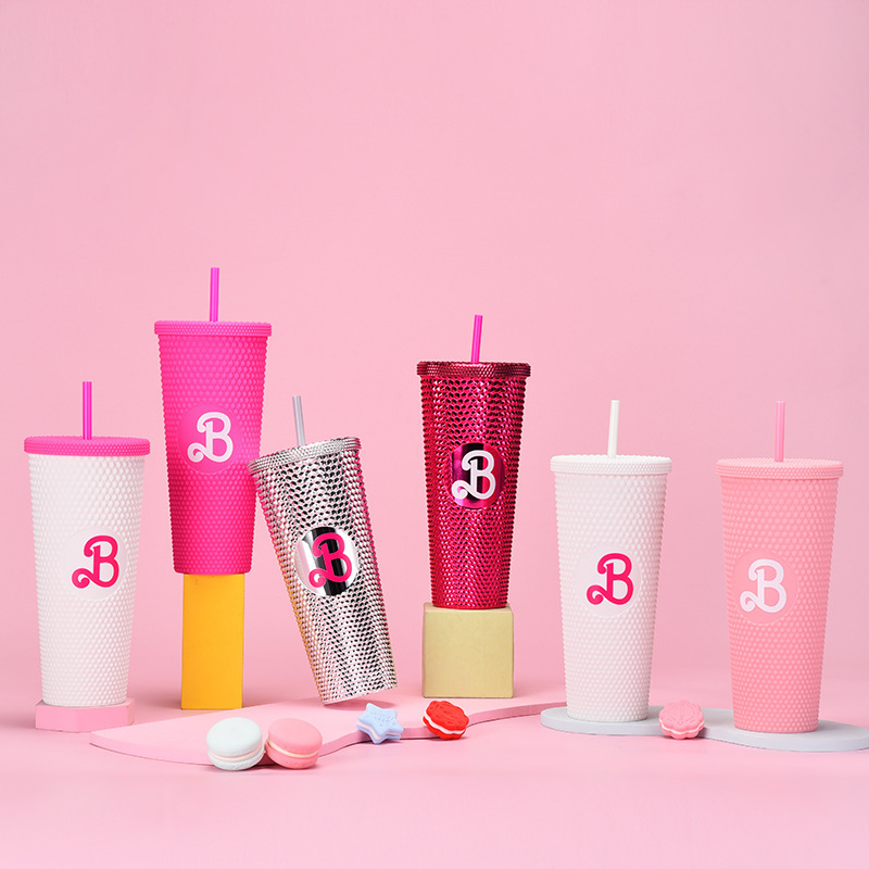 Customize Logo USA Warehouse acrylic double wall tumbler 24oz glitter cups plastic tumbler in bulk studded tumbler with straw