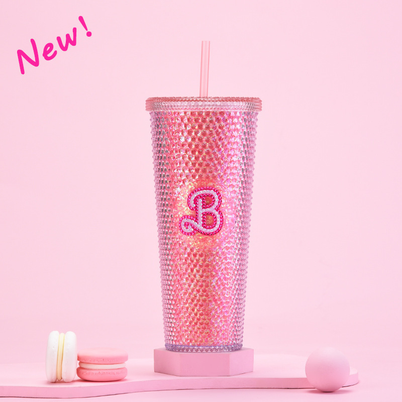 Customize Logo USA Warehouse acrylic double wall tumbler 24oz glitter cups plastic tumbler in bulk studded tumbler with straw