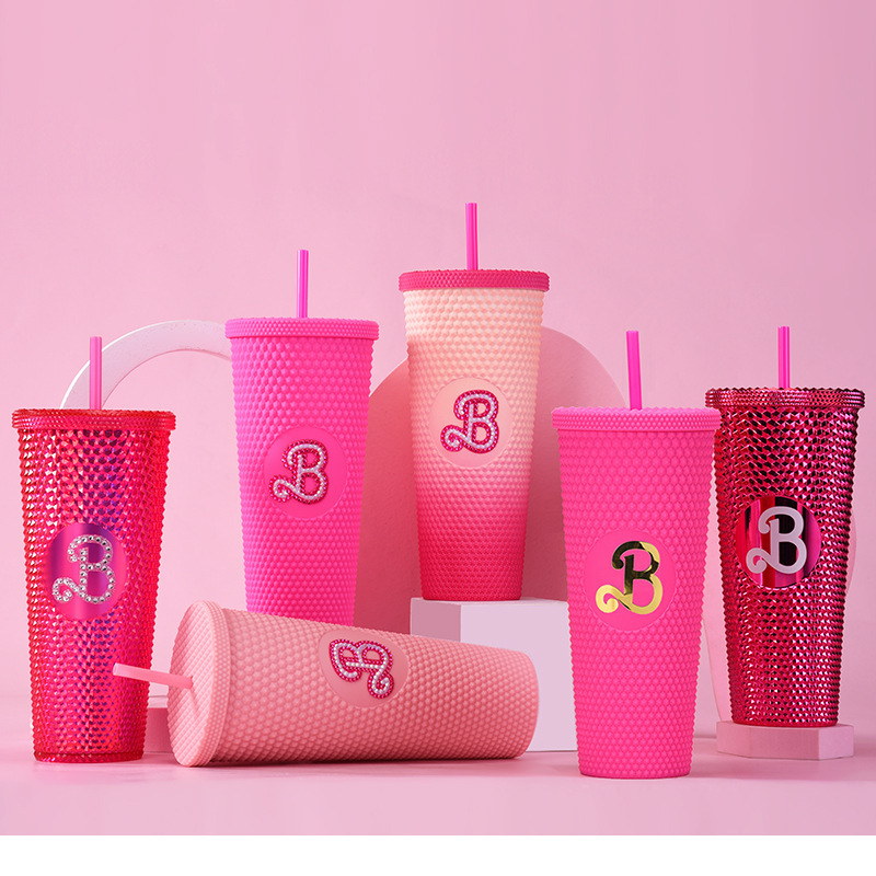 Customize Logo USA Warehouse acrylic double wall tumbler 24oz glitter cups plastic tumbler in bulk studded tumbler with straw