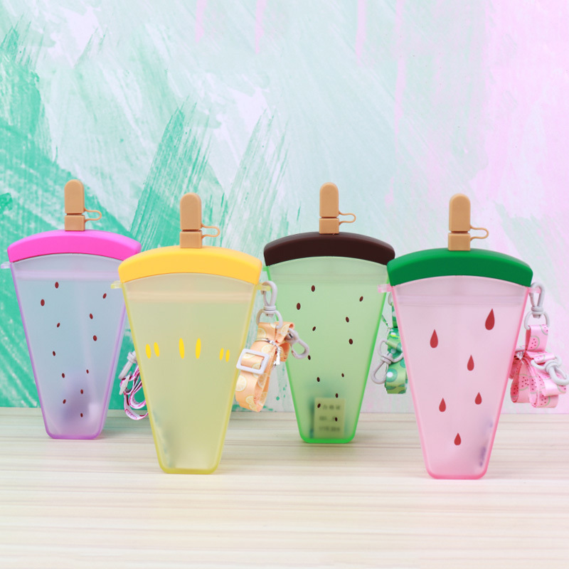 Top seller 320ml portable popsicle water bottle watermelon ice cream cup kids cute plastic bottle for Summer sippy cup