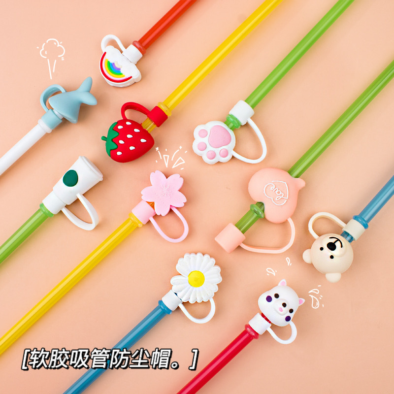 wholesale reusable silicone straw cover protector cute animal straw topper cover splash proof drinking silicone straw toppers