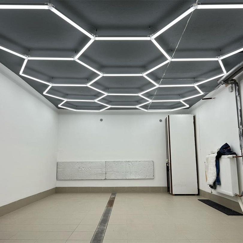 Customized Carshop Hexagon Detailing Light Showroom Hex Lighting For Auto Care Garage