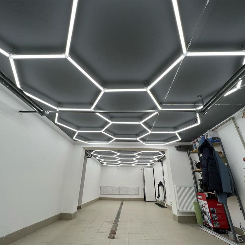 Customized Carshop Hexagon Detailing Light Showroom Hex Lighting For Auto Care Garage