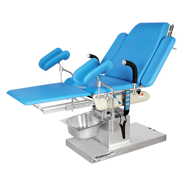 Mobile Electric Hydraulic-Operation Gynaecological Exam Bed Obstetric Surgical Tables Steel/Metal Construction Delivery Stirrups