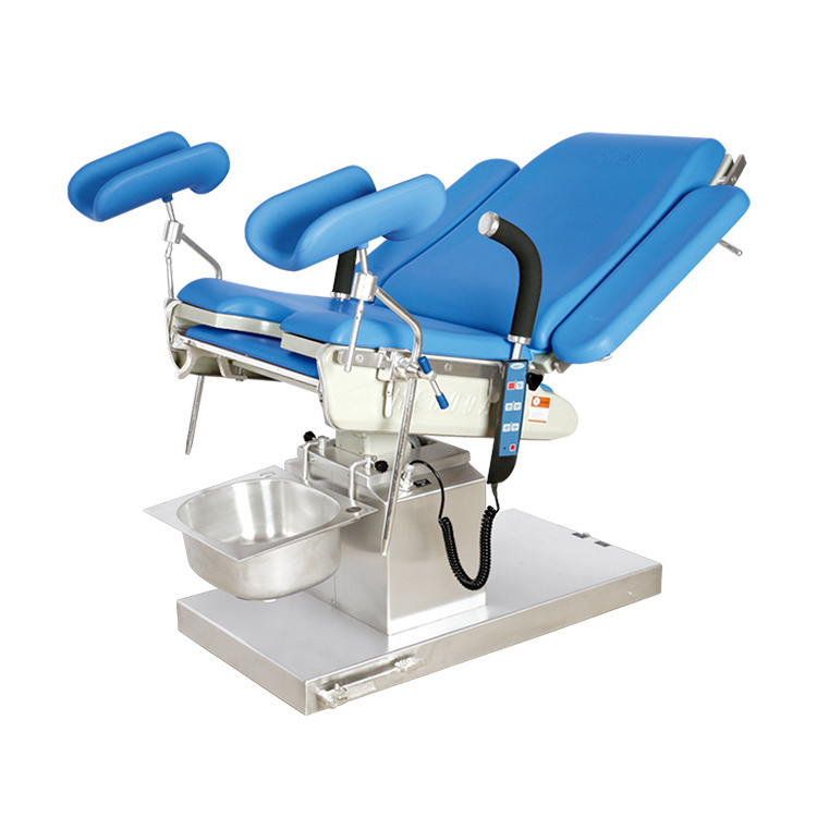 Mobile Electric Hydraulic-Operation Gynaecological Exam Bed Obstetric Surgical Tables Steel/Metal Construction Delivery Stirrups