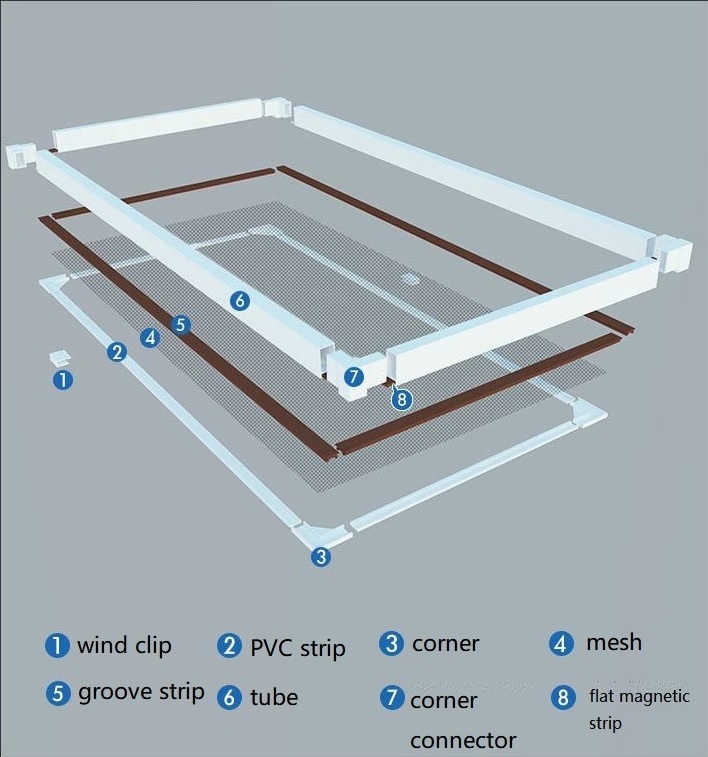 Easy DIY Installation Fly Window Magnetic Window Screen with Tube Casement Accessories Fits Any Size