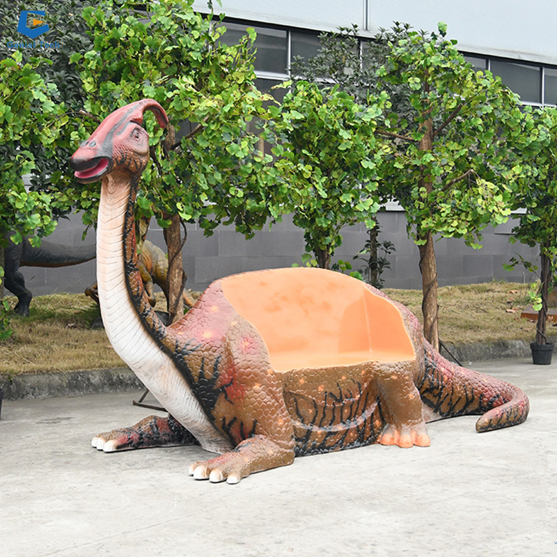 CCFD02 Factory customized fiberglass dinosaur Realistic resin Parasaurolophus Dinosaur Bench for garden Decoration