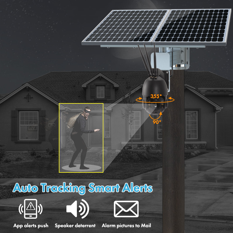 TecDeft Auto Human Tracking Solar Cctv 30x Zoom Intelligent Security Solar Energy Alert Ptz Camera 4G Sim Card