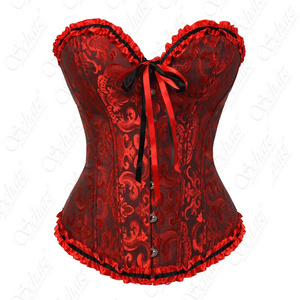 Women Sexy Bustiers And Corsets Floral Lace Tops For Women Vintage Corset Gothic Overbust Satin Jacquard Corsets