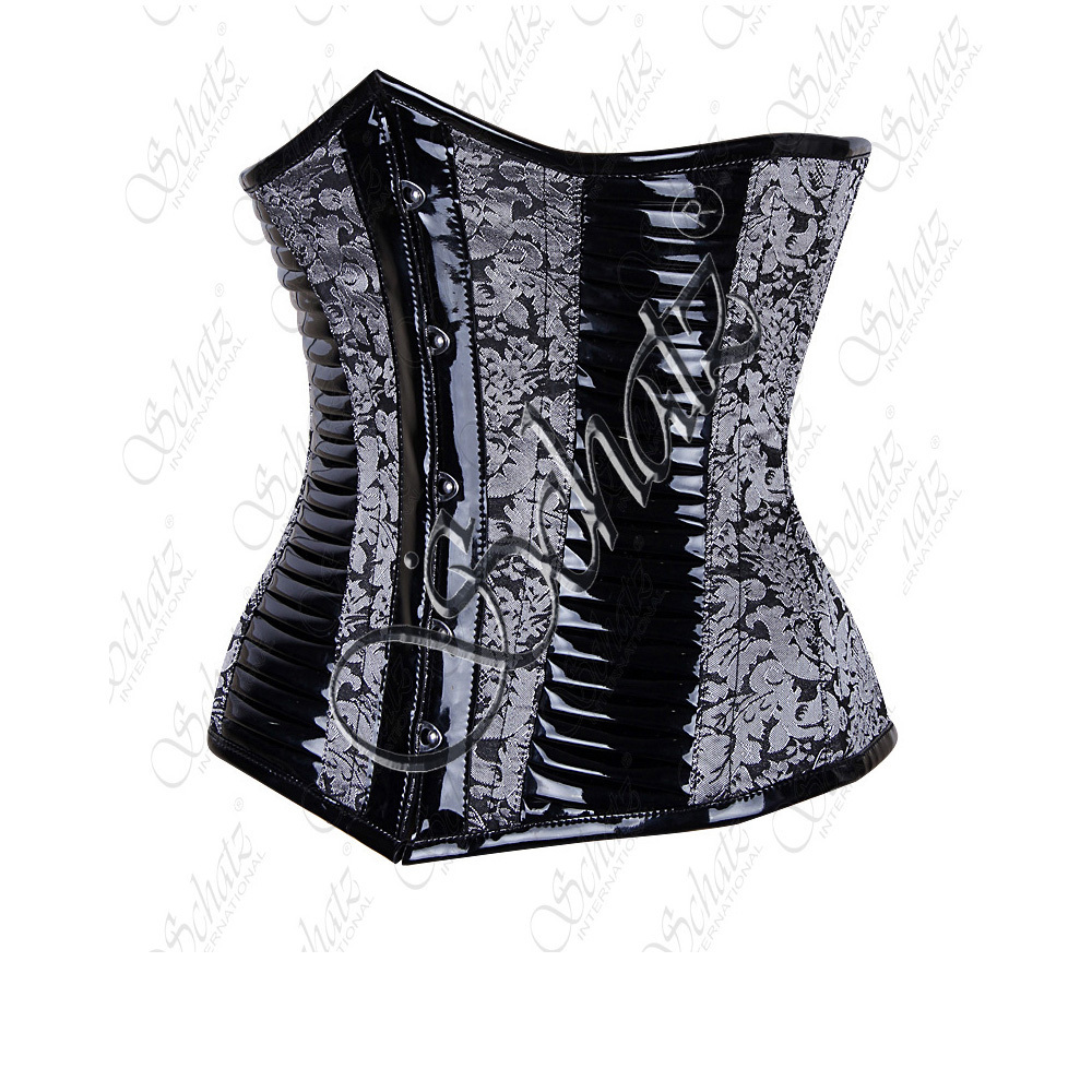 Corset Brocade and Leather 3 Layer Underbust Corset made of High quality Brocade and Patent Fabrics Shaper Crop Corset