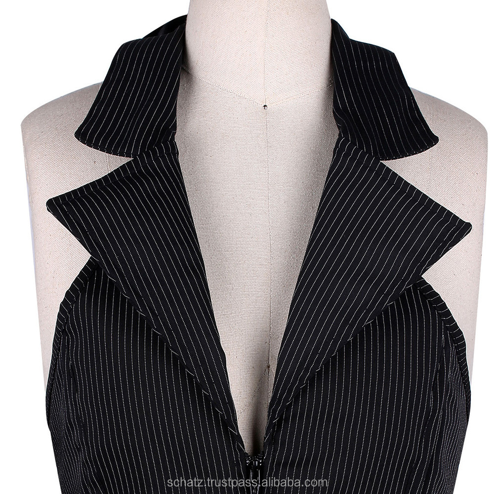 New Corset Womens Halter Striped Waistcoat Work Office V Neck Sleeveless Vest Pinstripe Jacket Zipper Corsets And Bustiers Coat