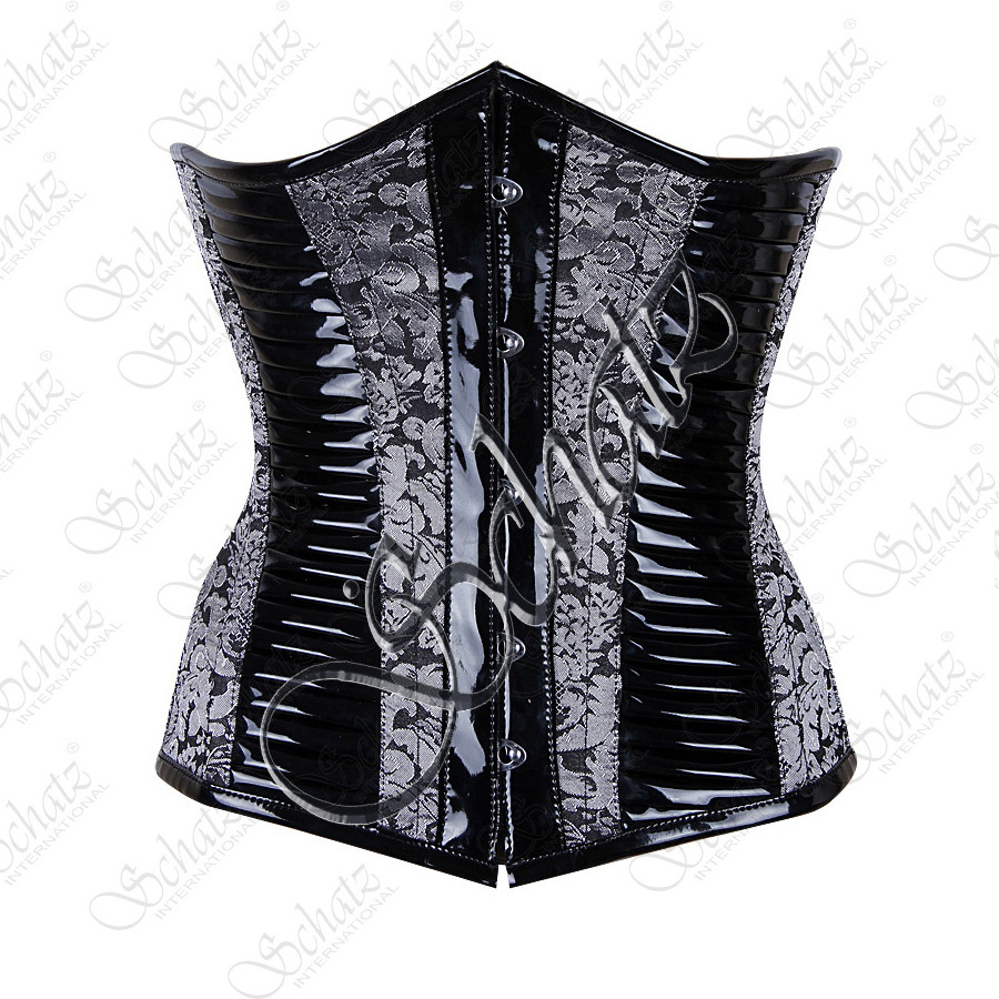 Corset Brocade and Leather 3 Layer Underbust Corset made of High quality Brocade and Patent Fabrics Shaper Crop Corset